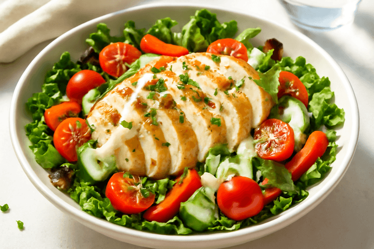 Salată clasică cu piept de pui la grătar și legume crocante