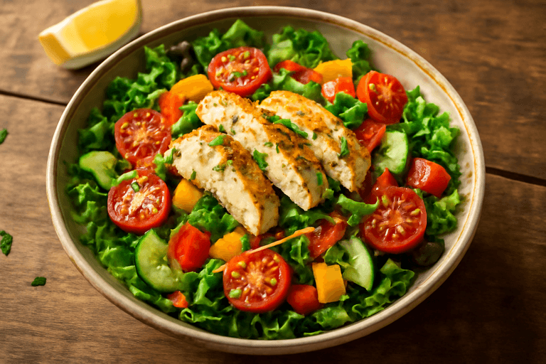 Leichter Hähnchen-Gemüse-Salat mit Zitronen-Vinaigrette