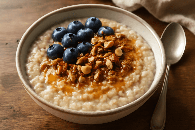 Proteinrik klassisk gröt med bär och mandel