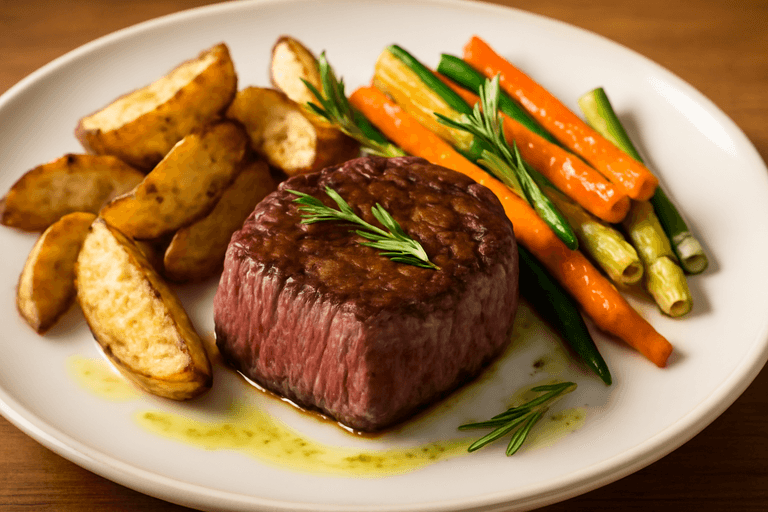 Filetto di Manzo alla Griglia con Patate Rustiche e Verdure di Stagione