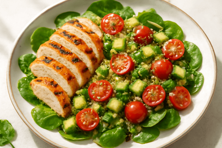 Lätt kycklingsallad med quinoa och grönsaker