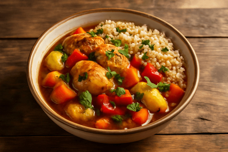 Lätt Kycklinggryta med Grönsaker och Fullkornsris