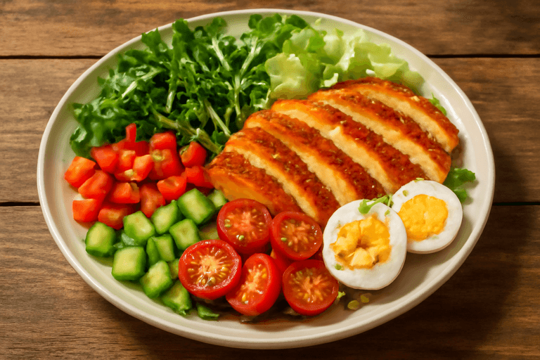 Salade composée minceur au poulet grillé et légumes croquants