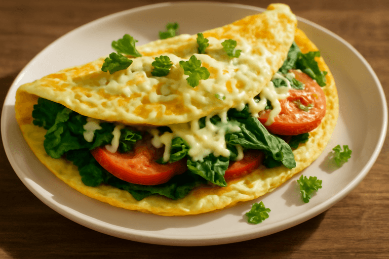 Proteinrik klassisk omelett med spenat & tomat