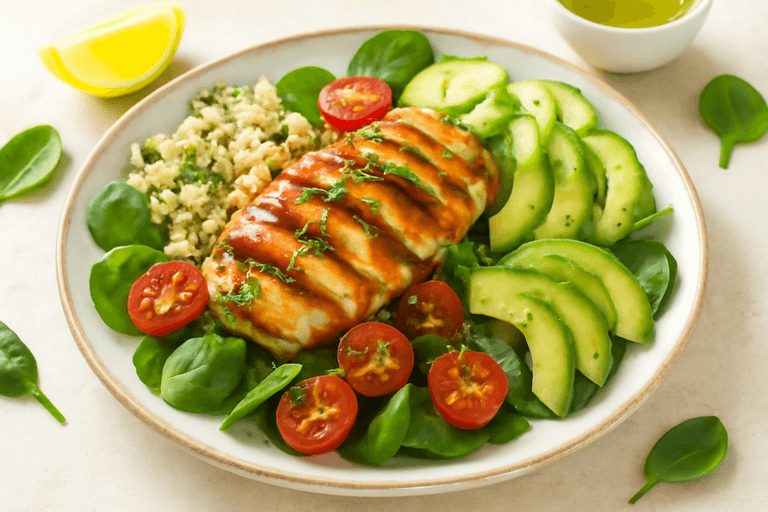 Grillad kycklingsallad med quinoa och avokado