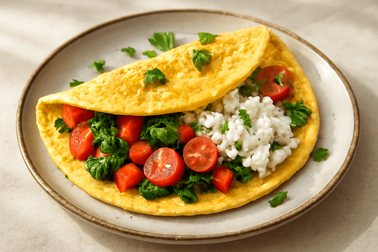 Omletă proteică cu legume și brânză slabă