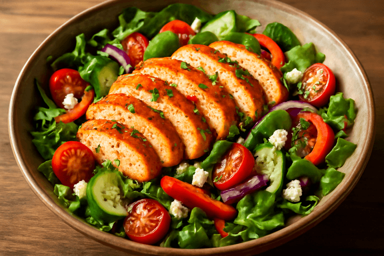 Proteinrik kyllingsalat med ovnsbakte grønnsaker