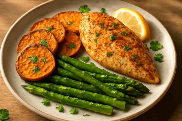 Klassieke Kipfilet met Zoete Aardappel en Groene Asperges