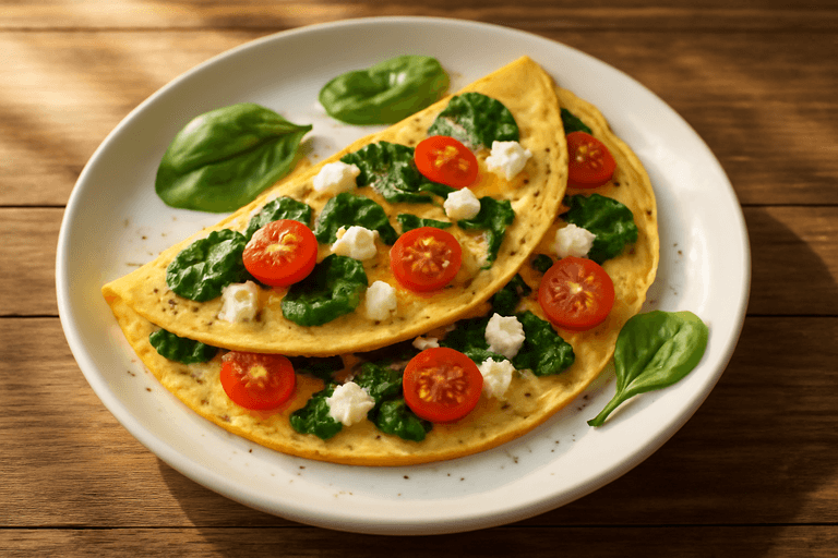 Omletă proteinică cu spanac și roșii cherry