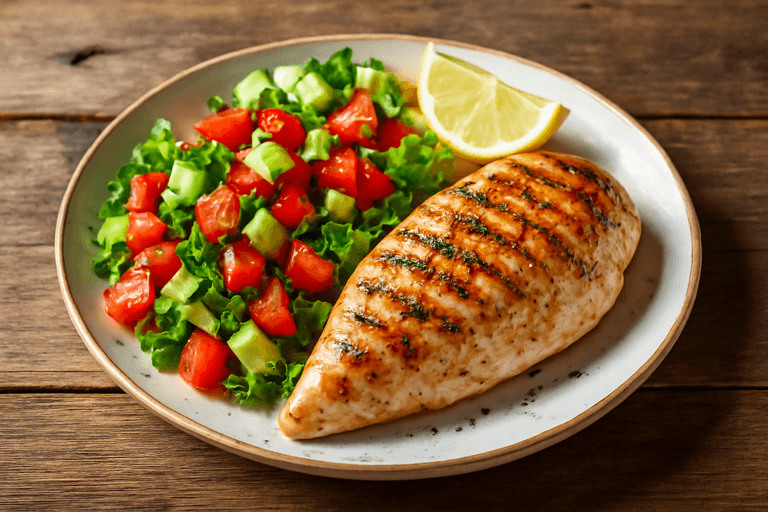 Piept de pui la grătar cu salată de legume proaspete