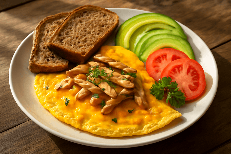Omelette energético clásico con aguacate y pan integral