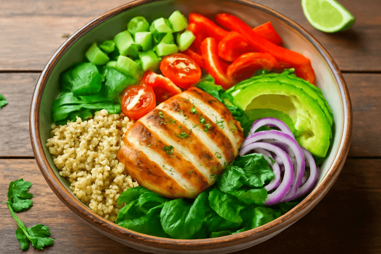 Proteinrik kyllingsalat med quinoa og grønn salsa