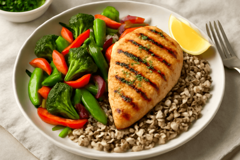 Saftig kyllingfilet med grønnsakswok og villris