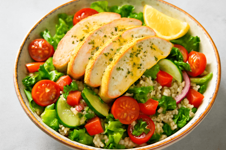 Fräsch kycklingsallad med citron och örter