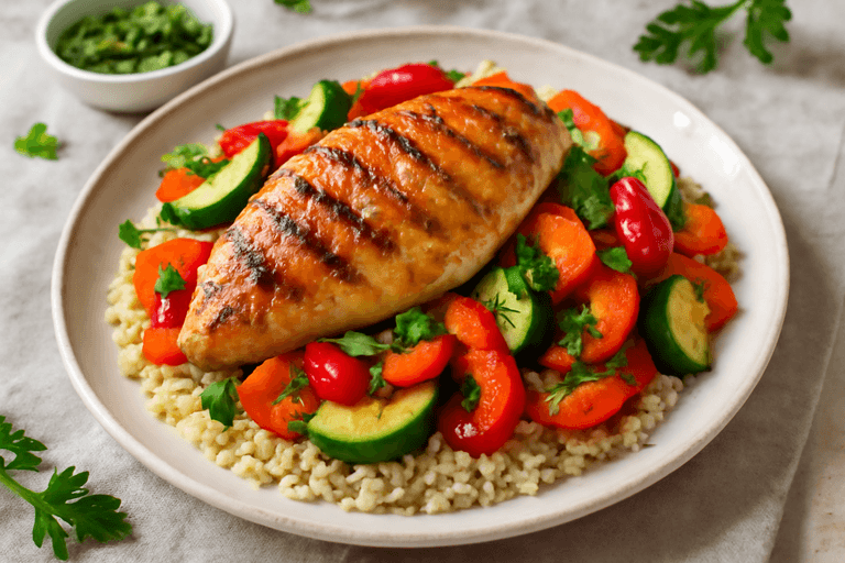 Κοτόπουλο στη Σχάρα με Λαχανικά & Πλιγούρι