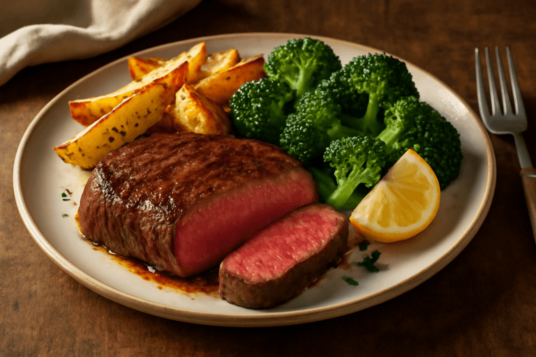 Proteinreiches Rindersteak mit Ofenkartoffeln und Brokkoli
