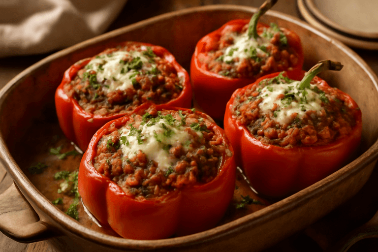 Klassieke Gevulde Paprika's met Rundergehakt en Zilvervliesrijst