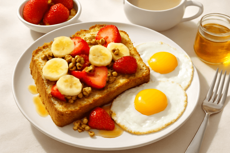 Desayuno Clásico de Energía: Tostadas Francesas con Huevos y Frutas