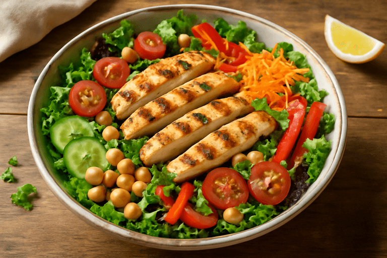Ensalada mediterránea de pollo a la plancha
