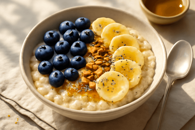 Energigivande klassisk havregröt med bär och mandel