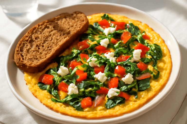 Proteinrik grönsaksomelett med fullkornsbröd