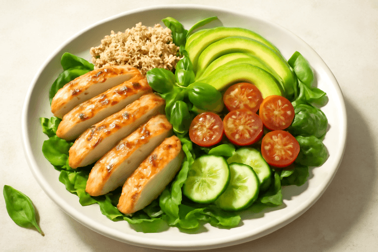 Lätt kycklingsallad med avokado och quinoa