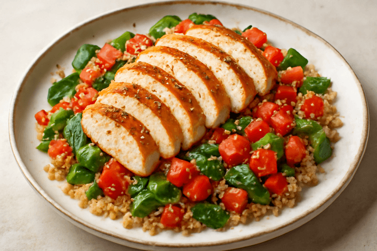 Piept de pui la grătar cu quinoa și salată fresh