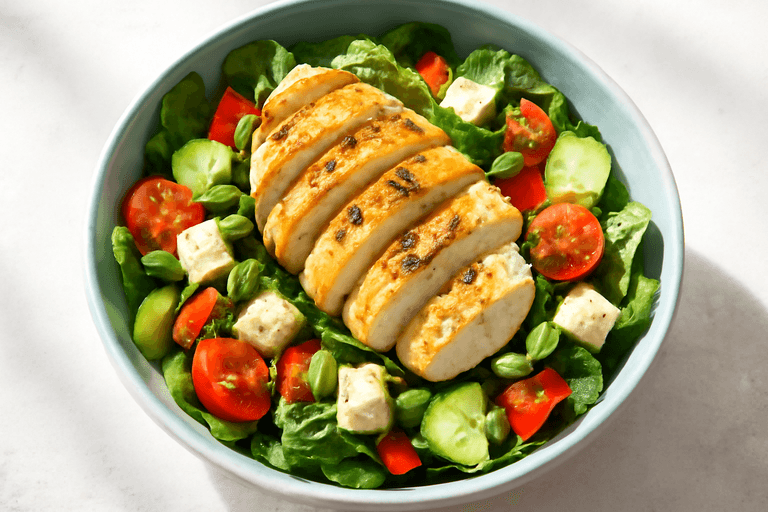 Salată clasică de pui la grătar cu legume proaspete