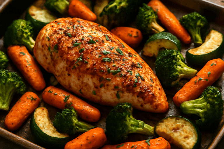 Piept de pui la cuptor cu legume asortate
