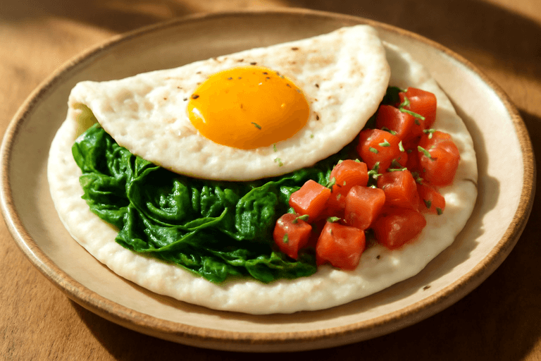 Tortilla de claras con espinacas y tomate