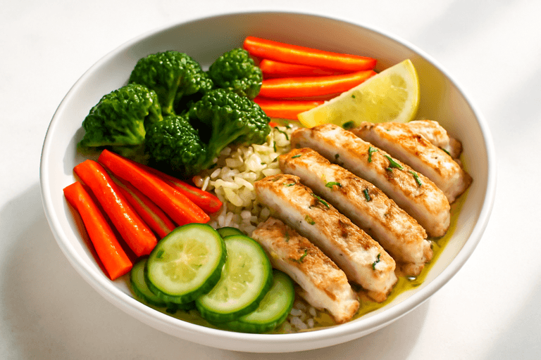 Leichter Hähnchen-Gemüse-Bowl