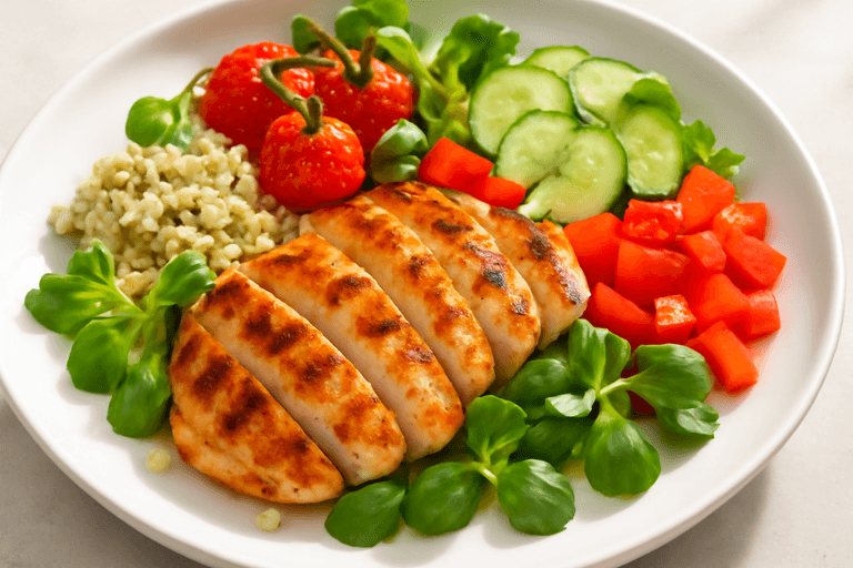 Gegrilde Kip Salade met Quinoa en Geroosterde Groenten