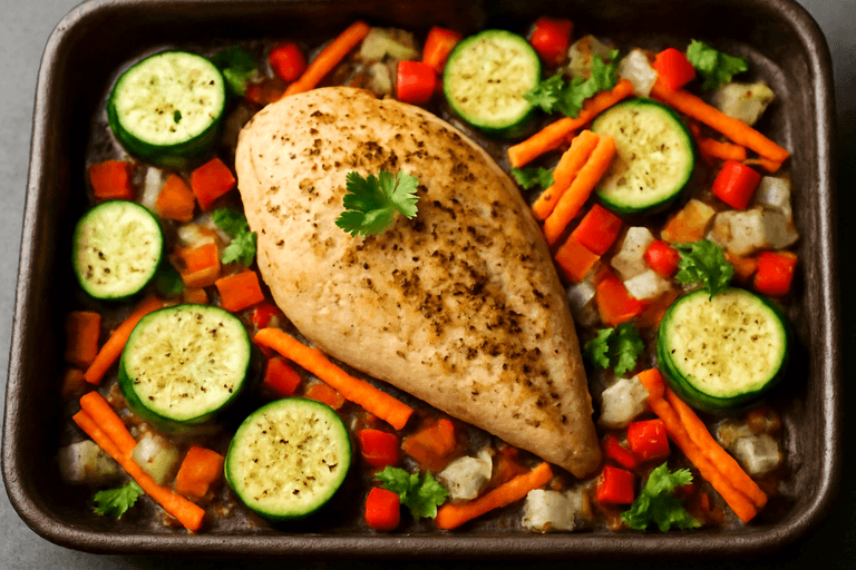 Κοτόπουλο στήθος στο φούρνο με λαχανικά και αρωματικά