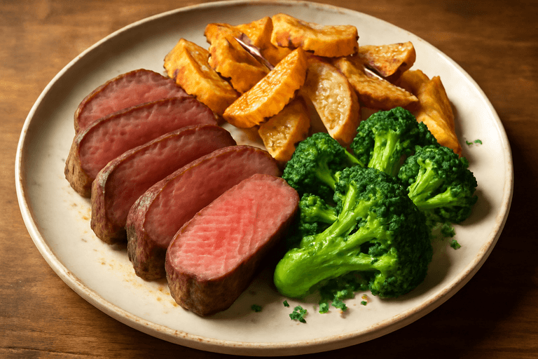 Proteinreiches Rindersteak mit Ofenkartoffeln und Brokkoli