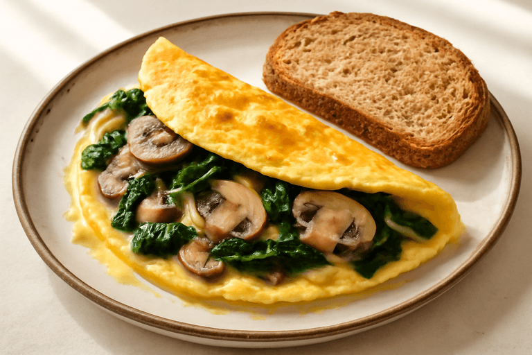 Omelette clásico de espinaca y champiñones