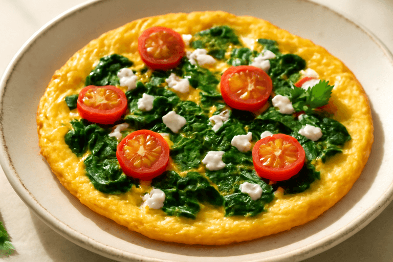 Omletă proteinată cu spanac și roșii