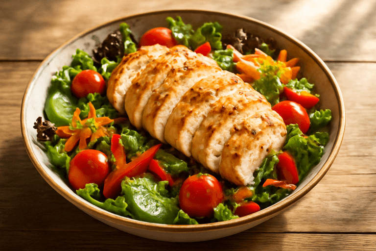 Salată clasică cu piept de pui la grătar și legume proaspete