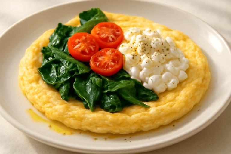 Omletă proteică cu spanac și roșii cherry