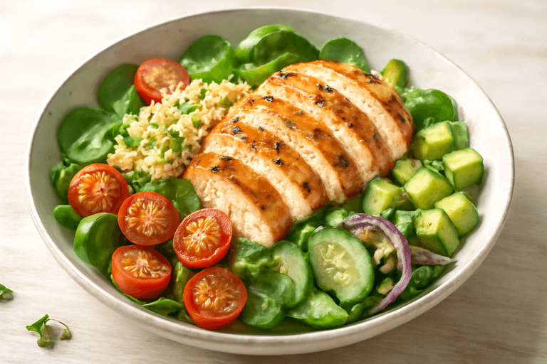 Lätt kycklingsallad med quinoa och citronvinägrett