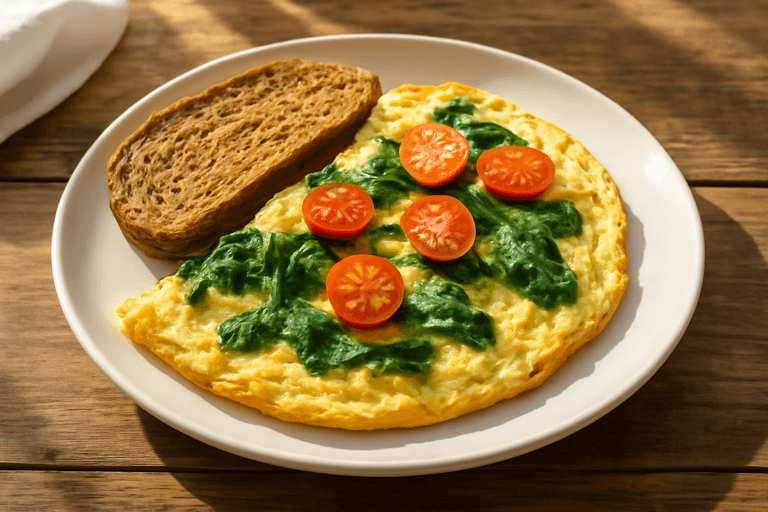 Omletă clasică cu spanac și roșii