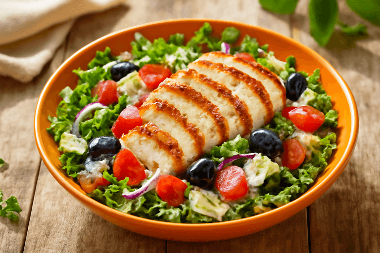 Salată de pui cu legume proaspete și dressing de iaurt