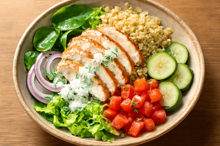 Klassisk kycklingsallad med örtig yoghurt-dressing