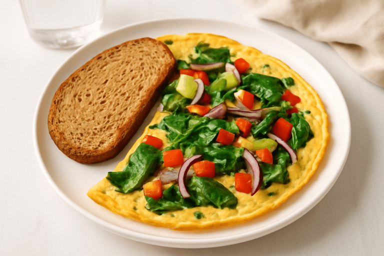 Proteinreiches Gemüse-Omelett mit Vollkornbrot