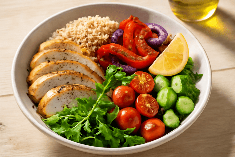 Kyllingsalat med grillede grønnsaker og quinoa