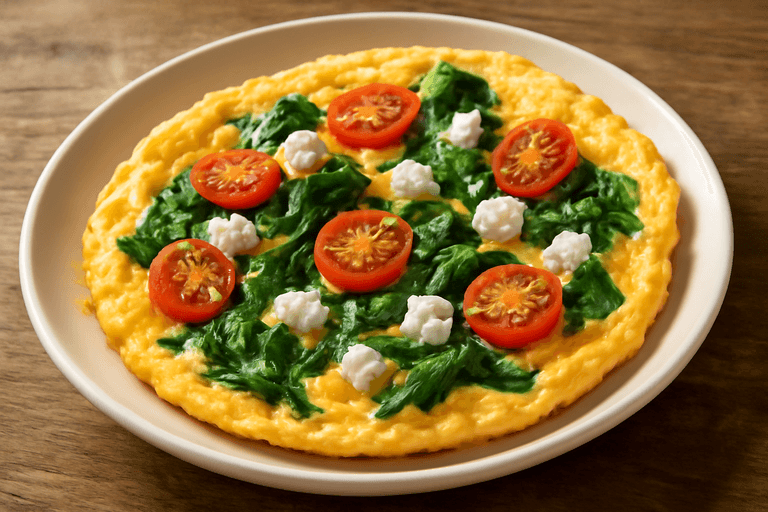 Proteinrik klassisk omelett med spenat och tomat