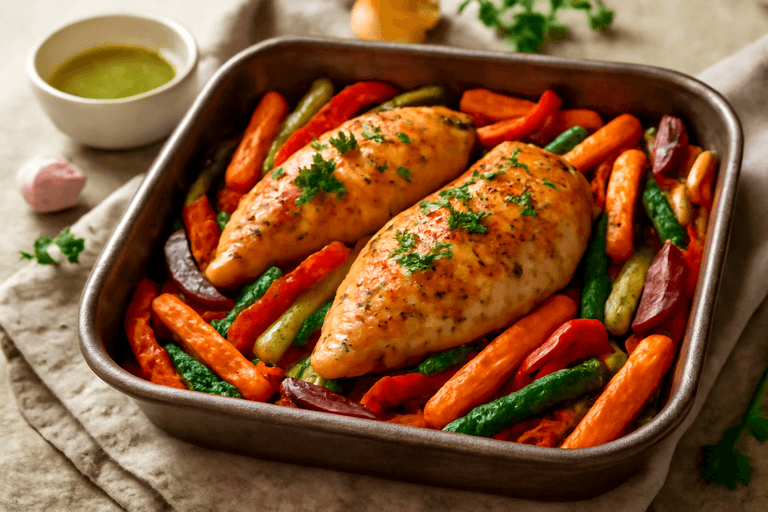 Piept de pui la cuptor cu legume proaspete