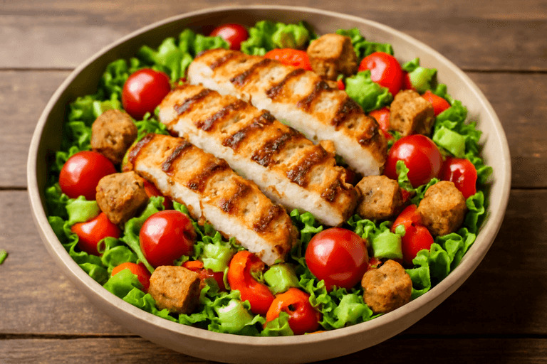 Bunter Hähnchen-Gemüse-Salat mit Vollkorn-Croutons