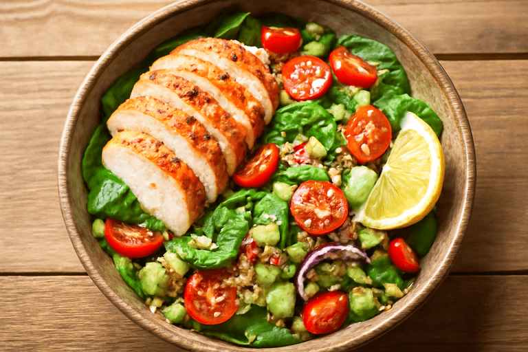 Ensalada clásica de pollo asado y quinoa