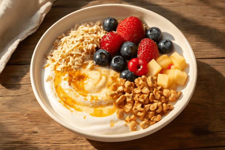 Energie-Frühstücksbowl mit Joghurt und Beeren