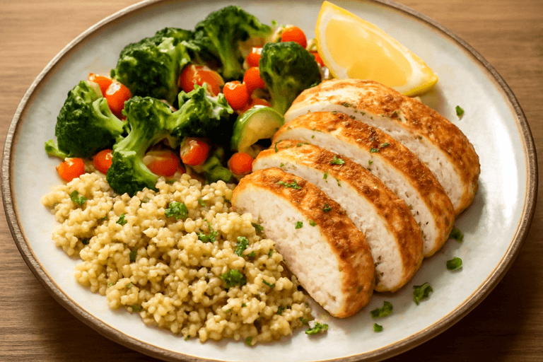 Hähnchenbrust mit buntem Gemüse und Quinoa